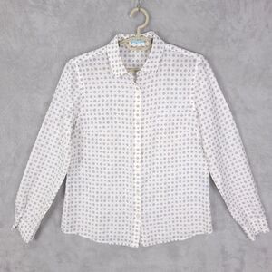 J Mclaughlin Linen Blend Shirt Small White Geometric Button Up Preppy Classic